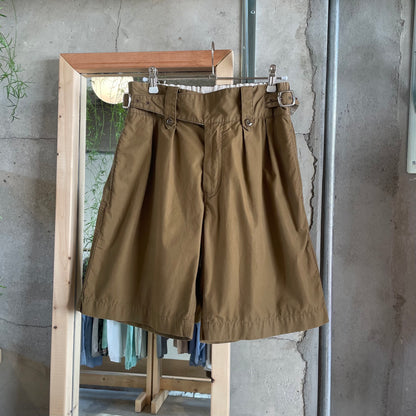 Pleated Cotton Shorts Brown