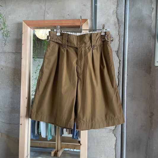 Pleated Cotton Shorts Brown