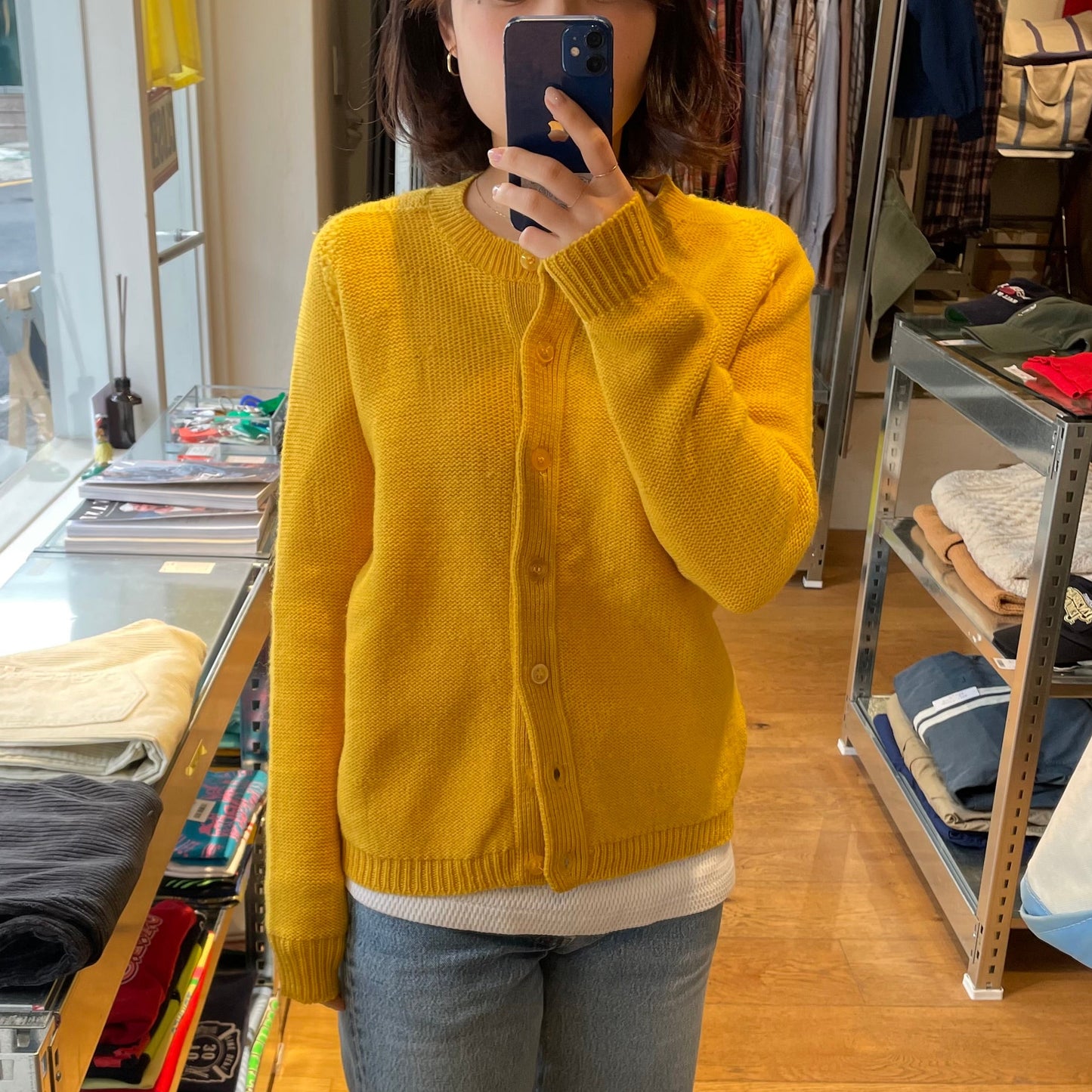 Crew Neck Wool Cardigan Yellow