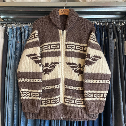 Thunderbird Pattern Cowichan Shawl Collar Zip-up Cardigan
