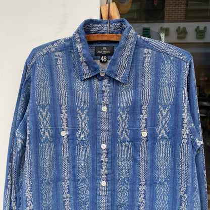 Pattern Linen Long Sleeve Shirt Blue