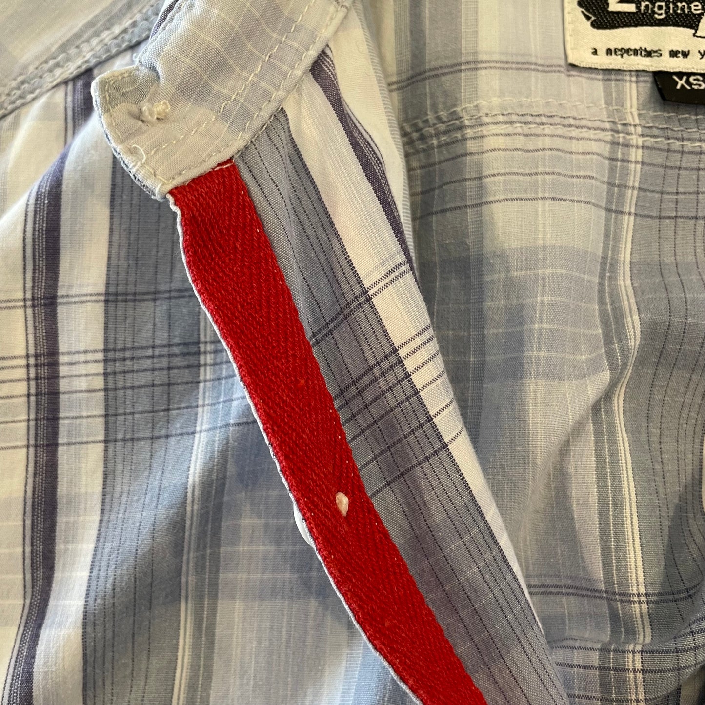 Plaid Button Up Work Shirt Cigarette Pocket Blue