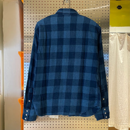 Faded Buffalo Check Western Flannel Blue