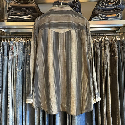 Gray Blue Striped Western Shirt