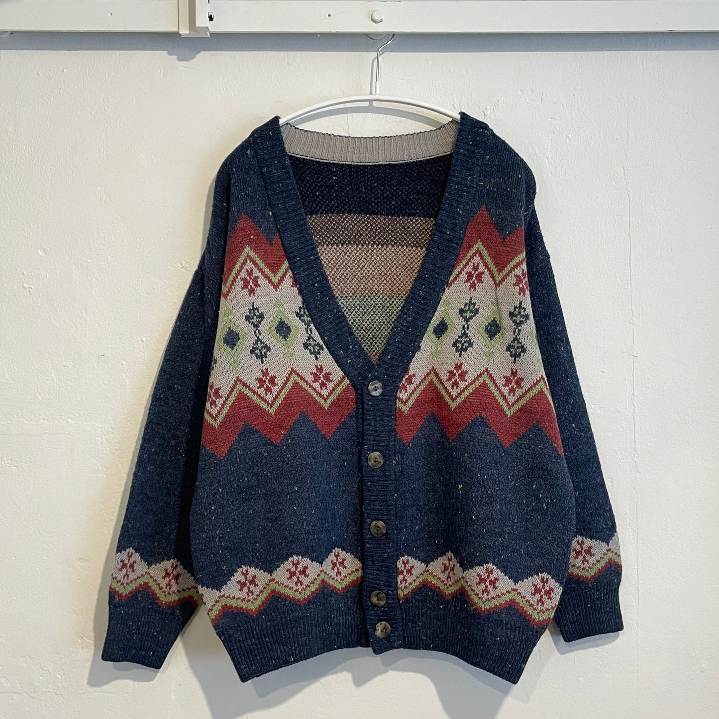 Fair Isle Wool Cardigan Navy
