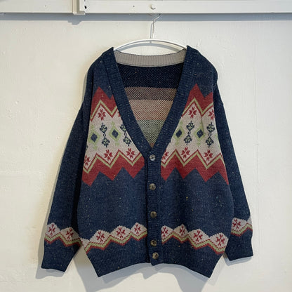 Fair Isle Wool Cardigan Navy