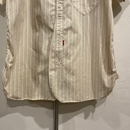 Beige Stripe Short Sleeve Button Up Shirt