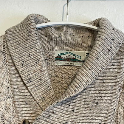 Shawl Collar Cable Knit Sweater Cream