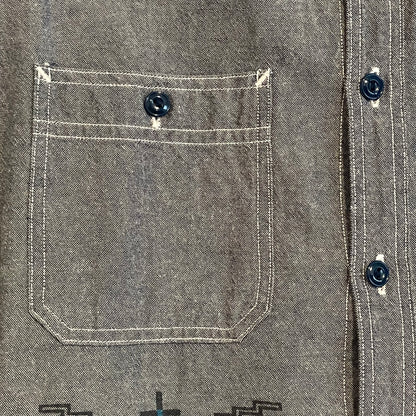 Geometric Embroidered Work Shirt Grey