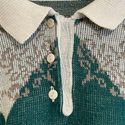 Argyle Knit Polo Sweater Green