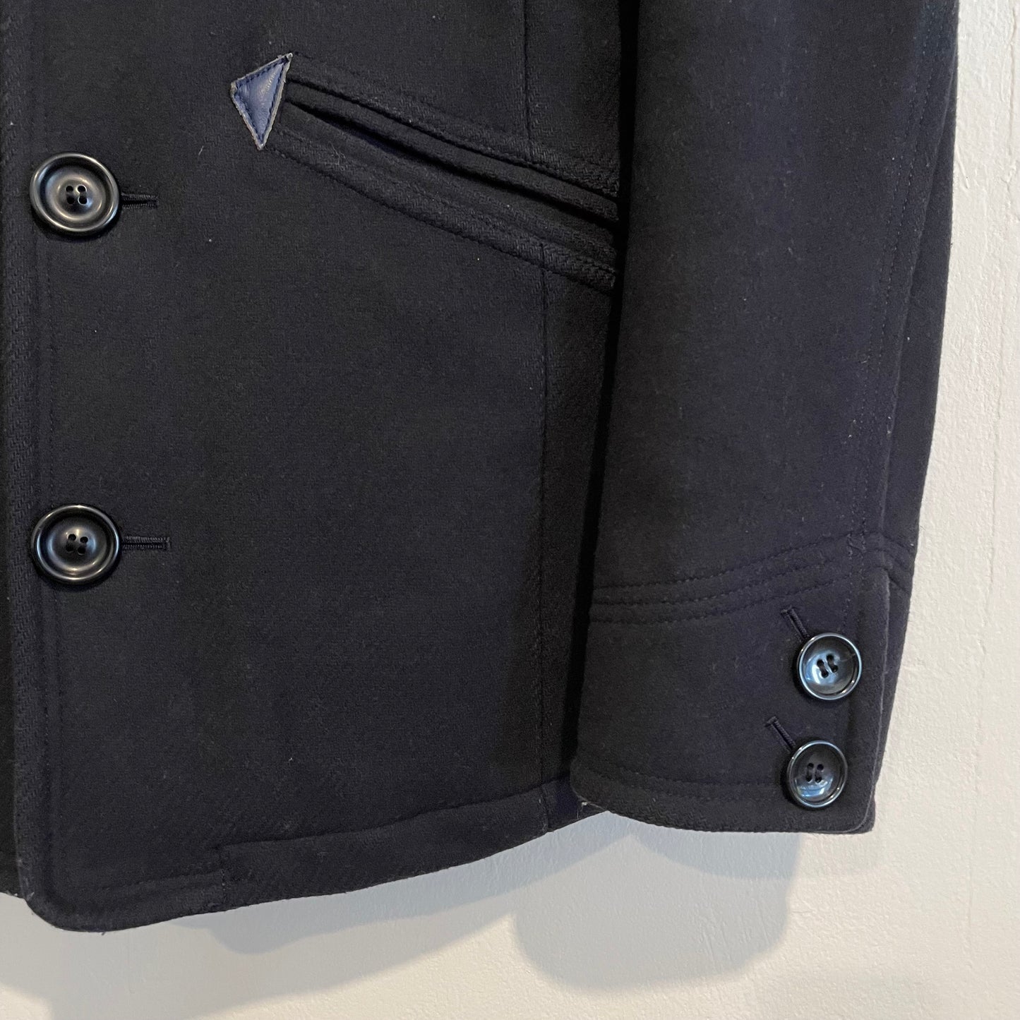 Military PeaCoat Wool Striped Lined Black