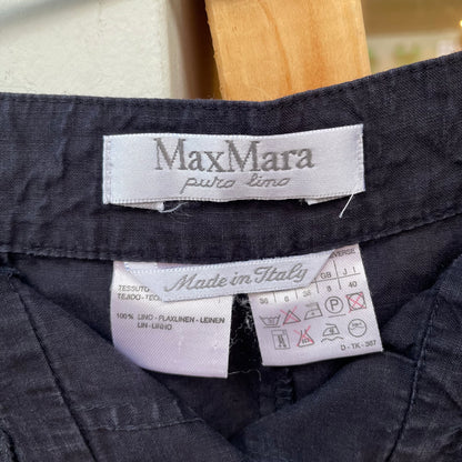 Button Front Linen Skirt Navy