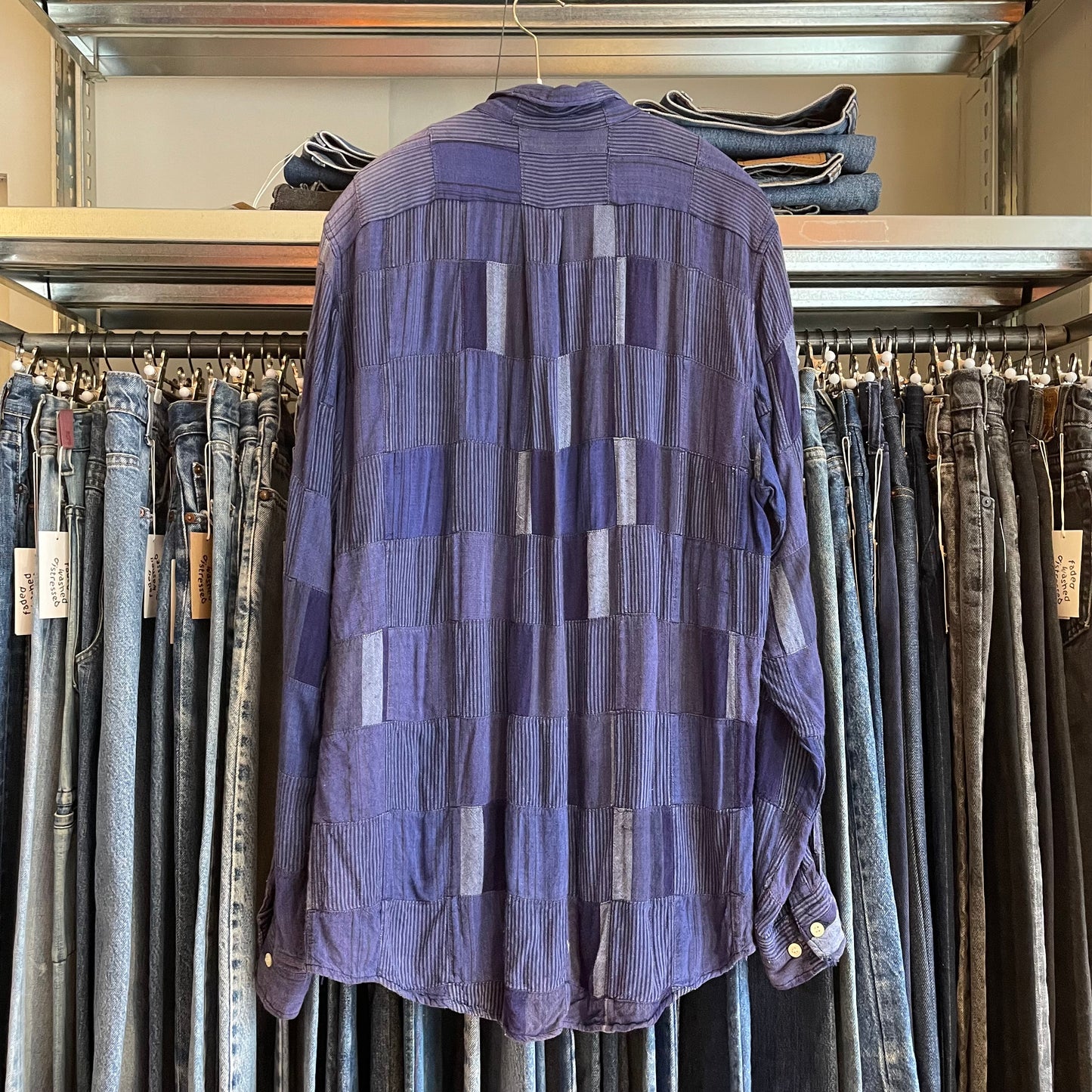 Patchwork Rayon Shirt Blue