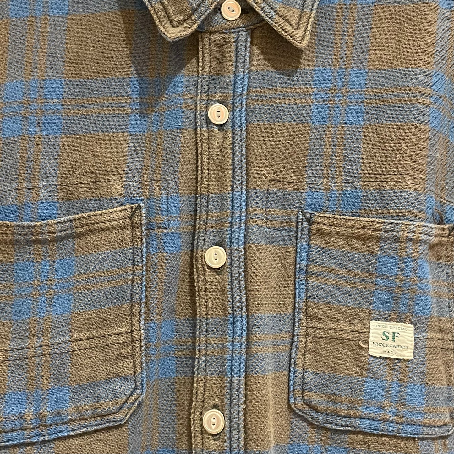 Blue Brown Plaid Flannel Work Shirt