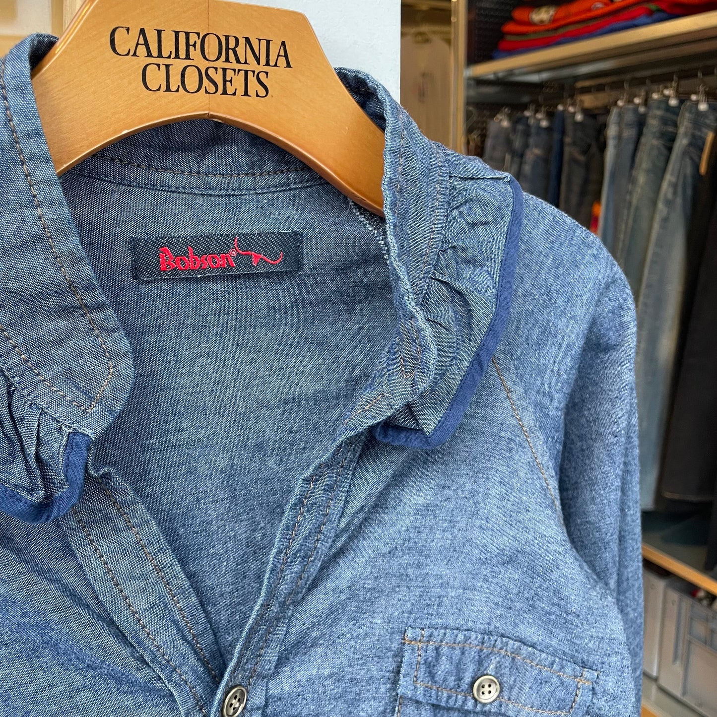 Frill Collar Denim Shirt Navy