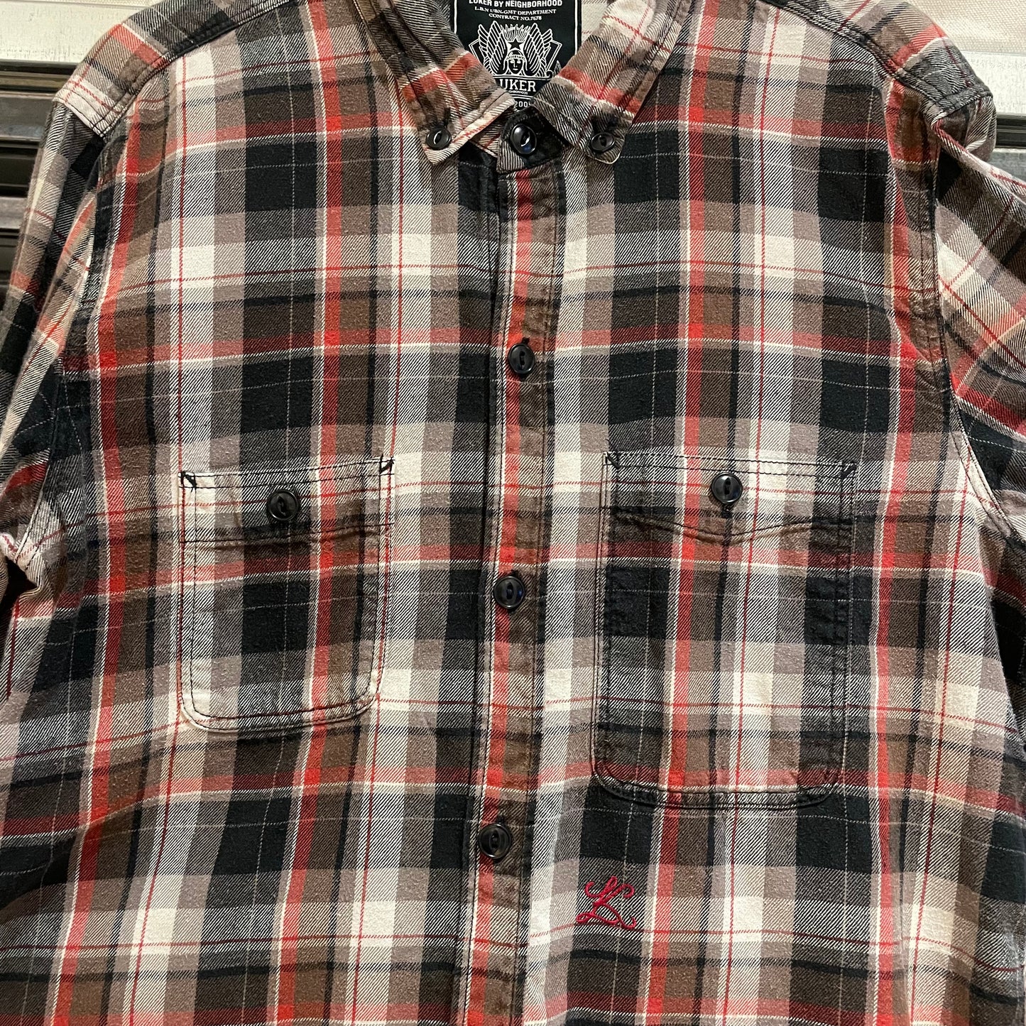 Plaid Flannel Button-Down Shirt Gray Red