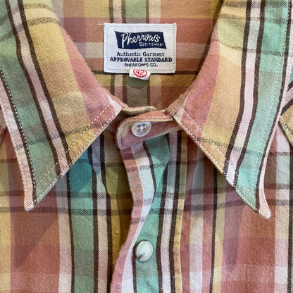 Multicolor Plaid Western Shirt, Orange/Yellow