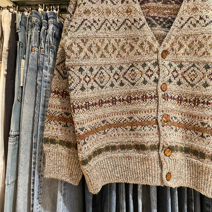 Fair Isle Wool Knit Cardigan Gray