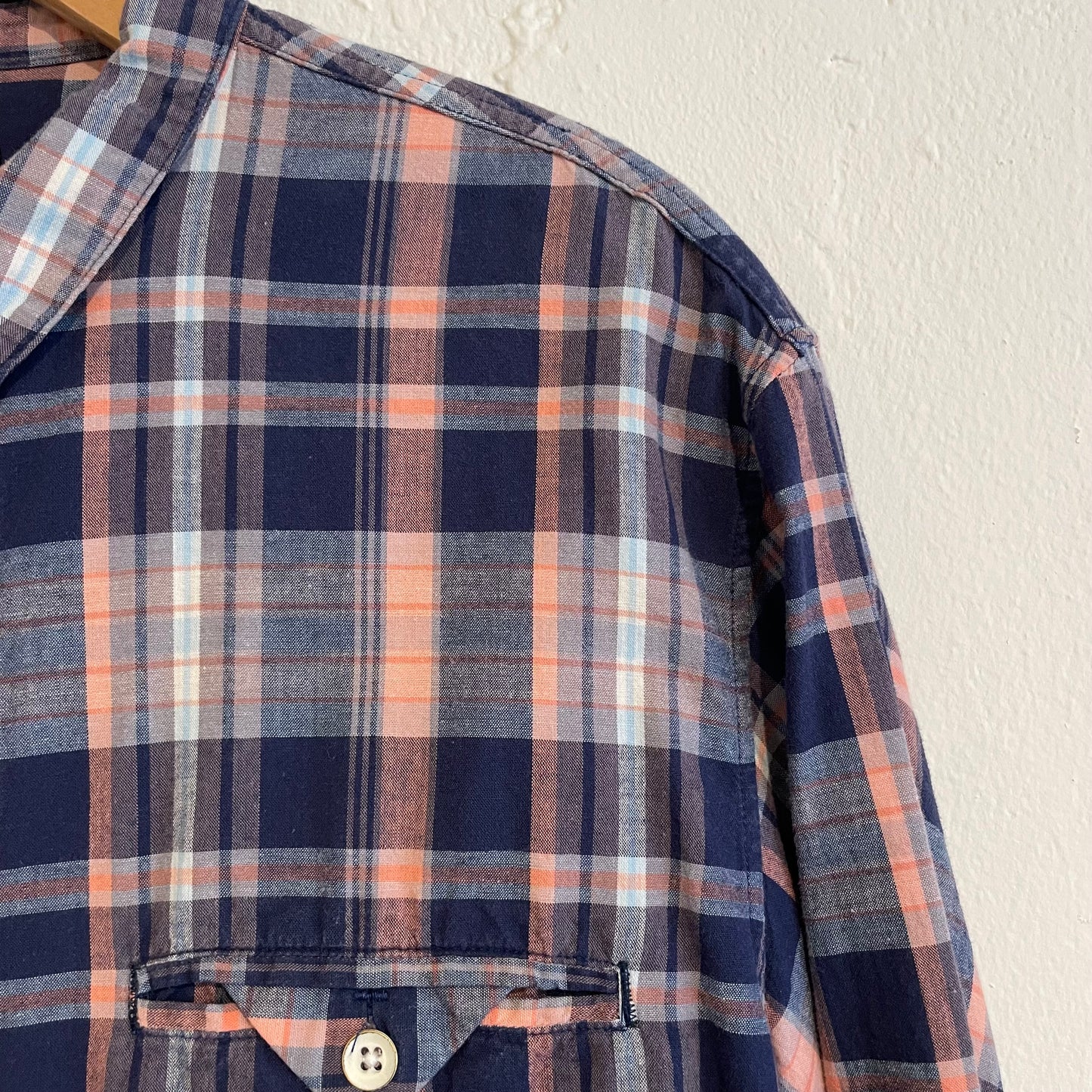 Plaid Long Sleeve Check Shirt Cotton Navy