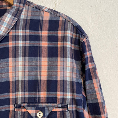Plaid Long Sleeve Check Shirt Cotton Navy