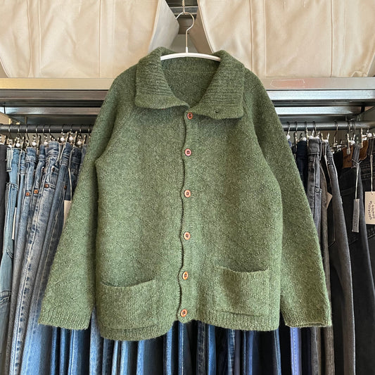 Elbow Patch Wool Cardigan Green