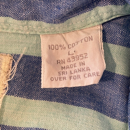 Blue Green Stripe Button Shirt Short Sleeve