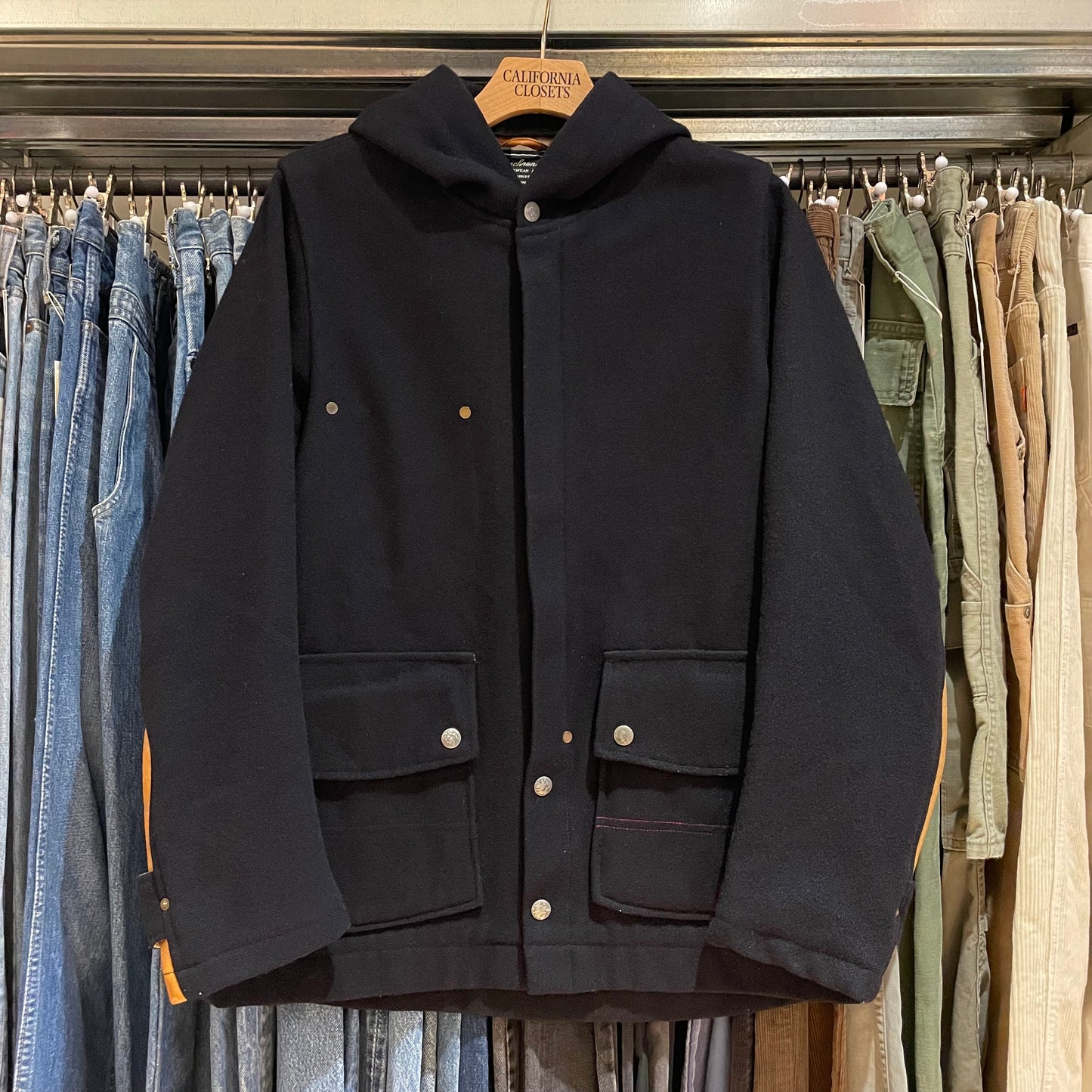 Melton Wool Hooded Jacket Black Waldes Zip