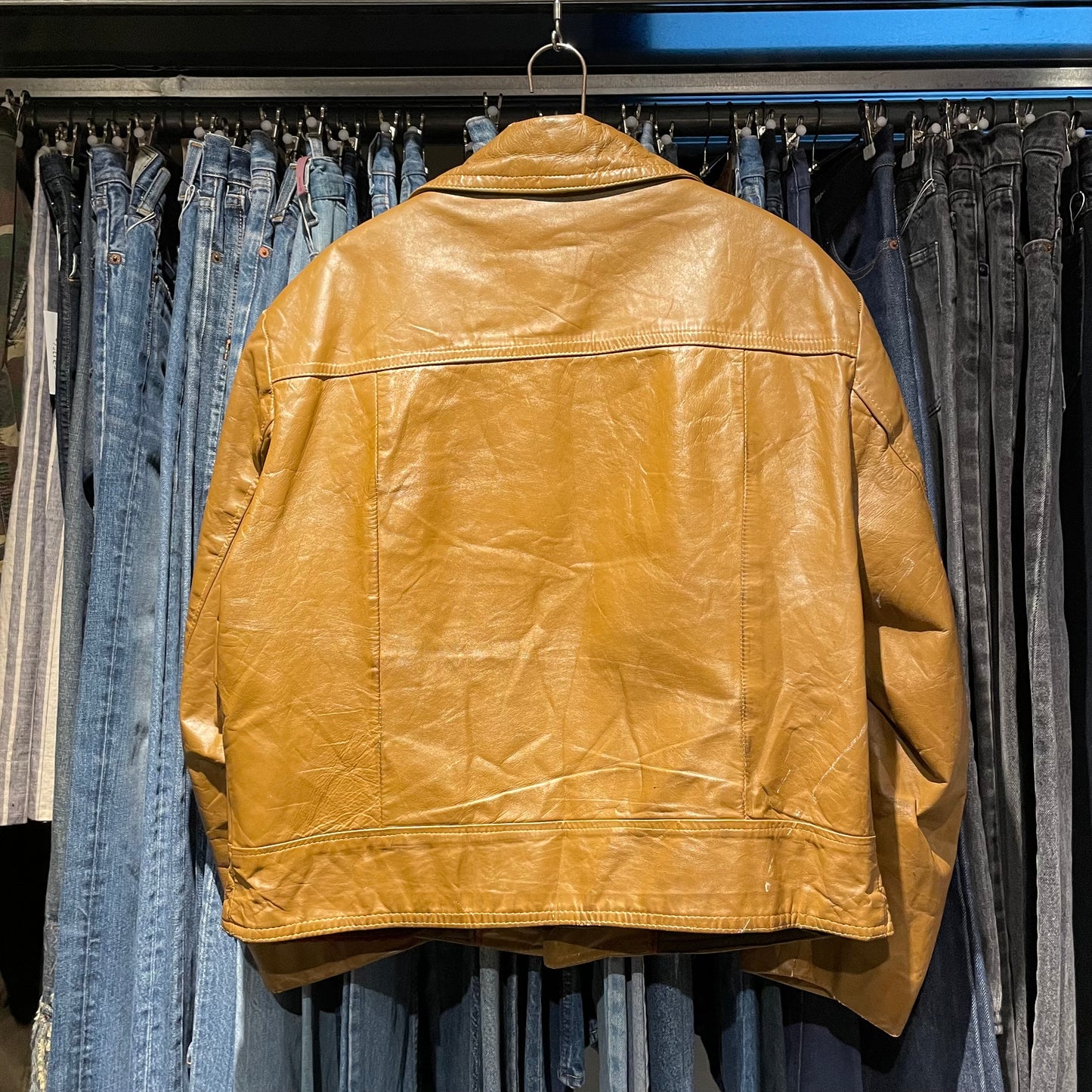 Leather Button Jacket Brown