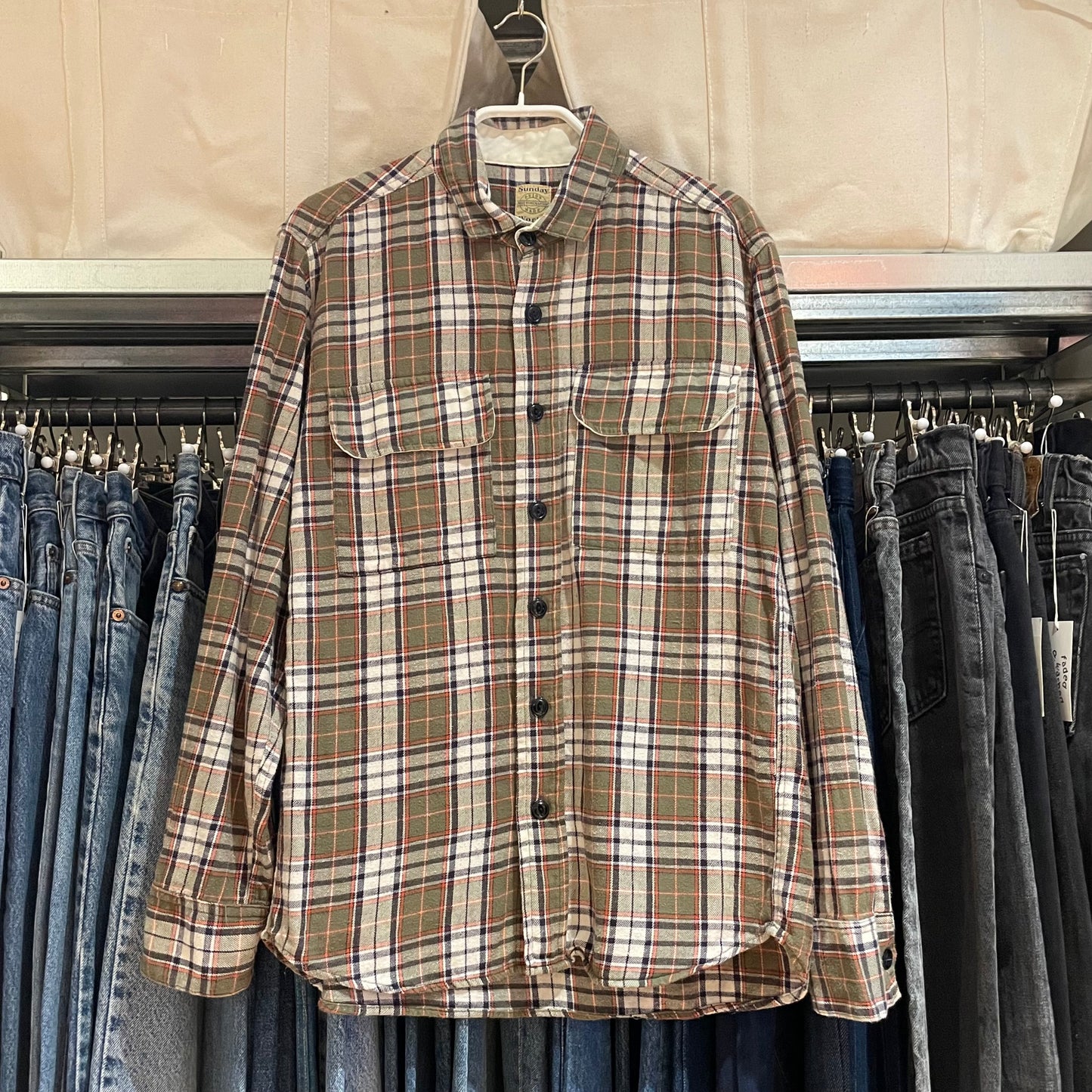 Green Red Plaid Flannel Shirt