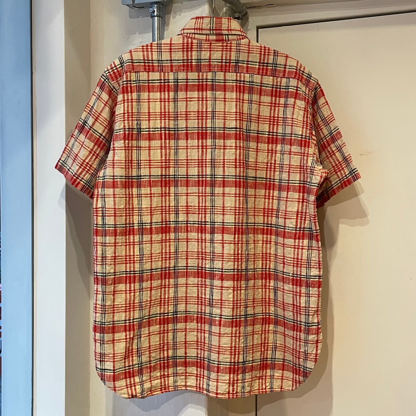 Half-Zip Plaid Short Sleeve Shirt Red