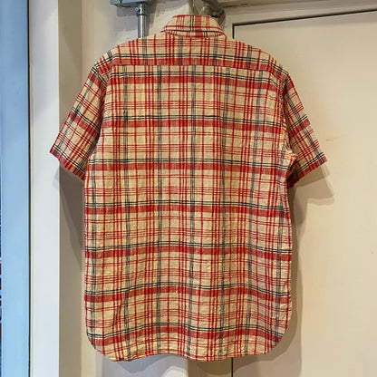 Half-Zip Plaid Short Sleeve Shirt Red
