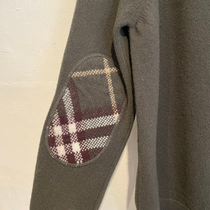 Elbow Patch Virgin Wool Knit Sweater Khaki