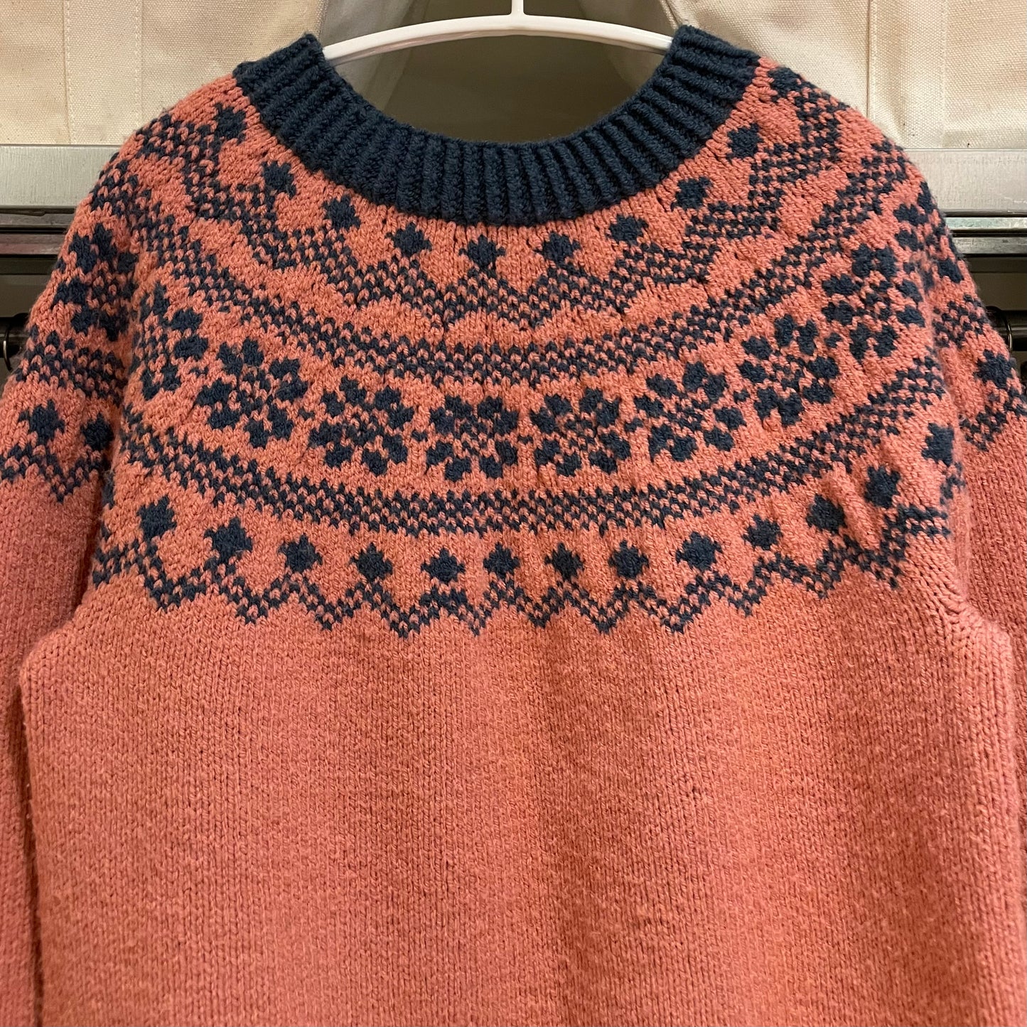 Fair Isle Handmade Knit Sweater Pink Blue