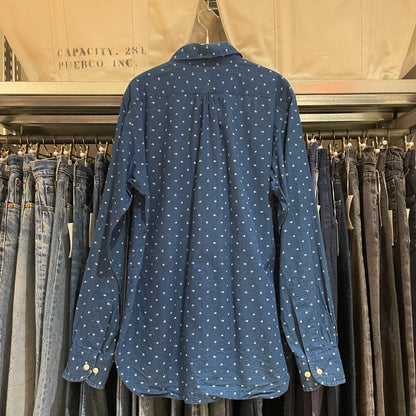 Indigo Polka Dot Band Collar Shirt Navy