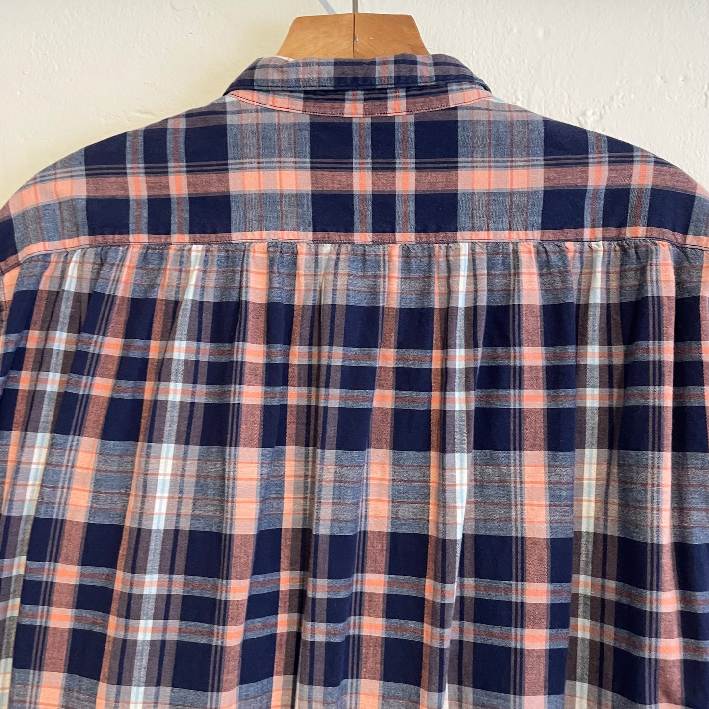 Plaid Long Sleeve Check Shirt Cotton Navy