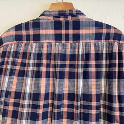 Plaid Long Sleeve Check Shirt Cotton Navy