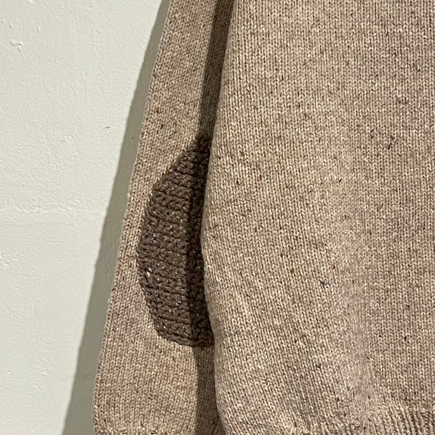 Elbow Patch Hand Knit Sweater Beige
