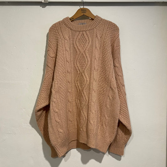 Wool Cable Knit Sweater Coral Pink