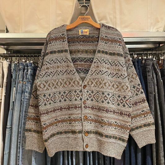Fair Isle Wool Knit Cardigan Gray