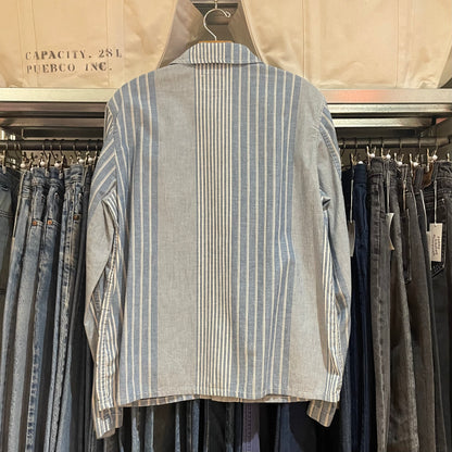 Striped Blue Cotton Workwear Chore Jacket