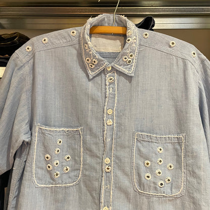 Light Blue Studded Denim Short Sleeve Shirt