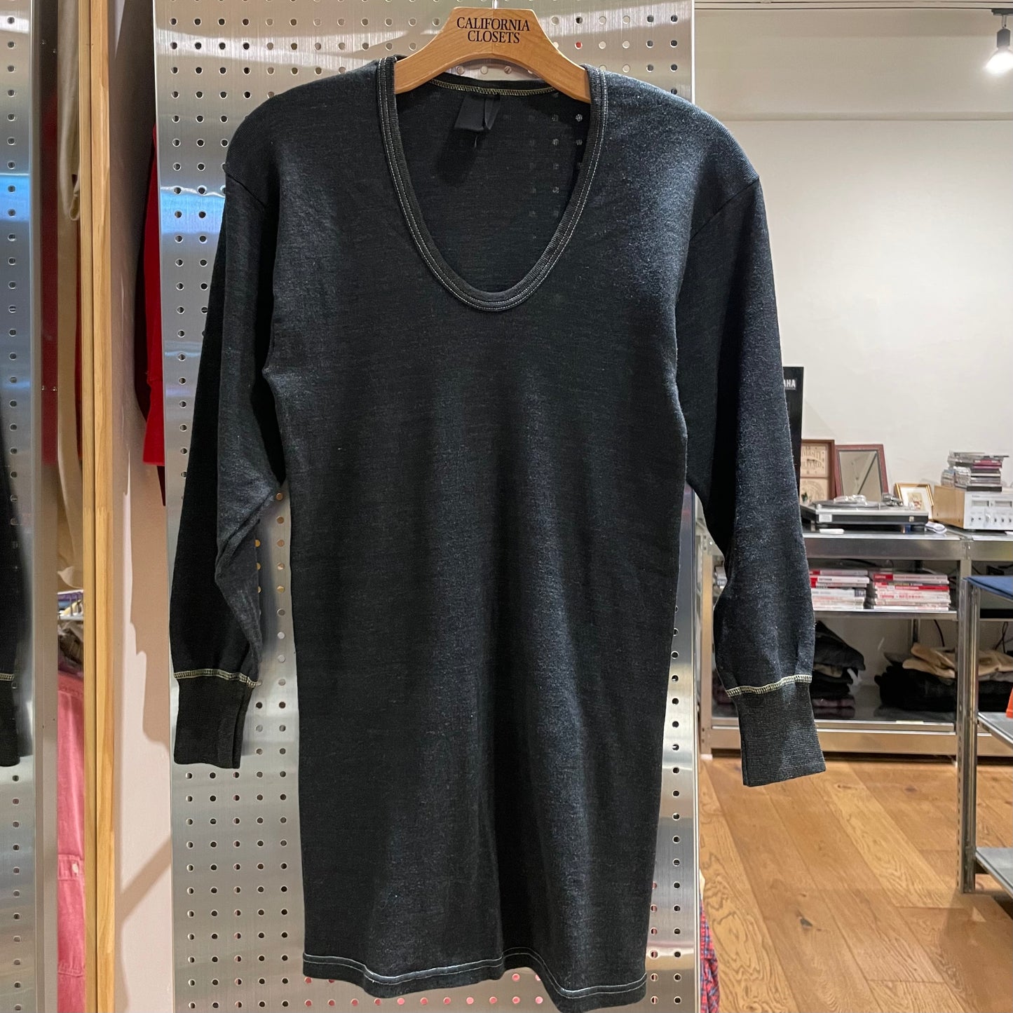 Dyed German Military U-Neck L/S T-Shirt Black
