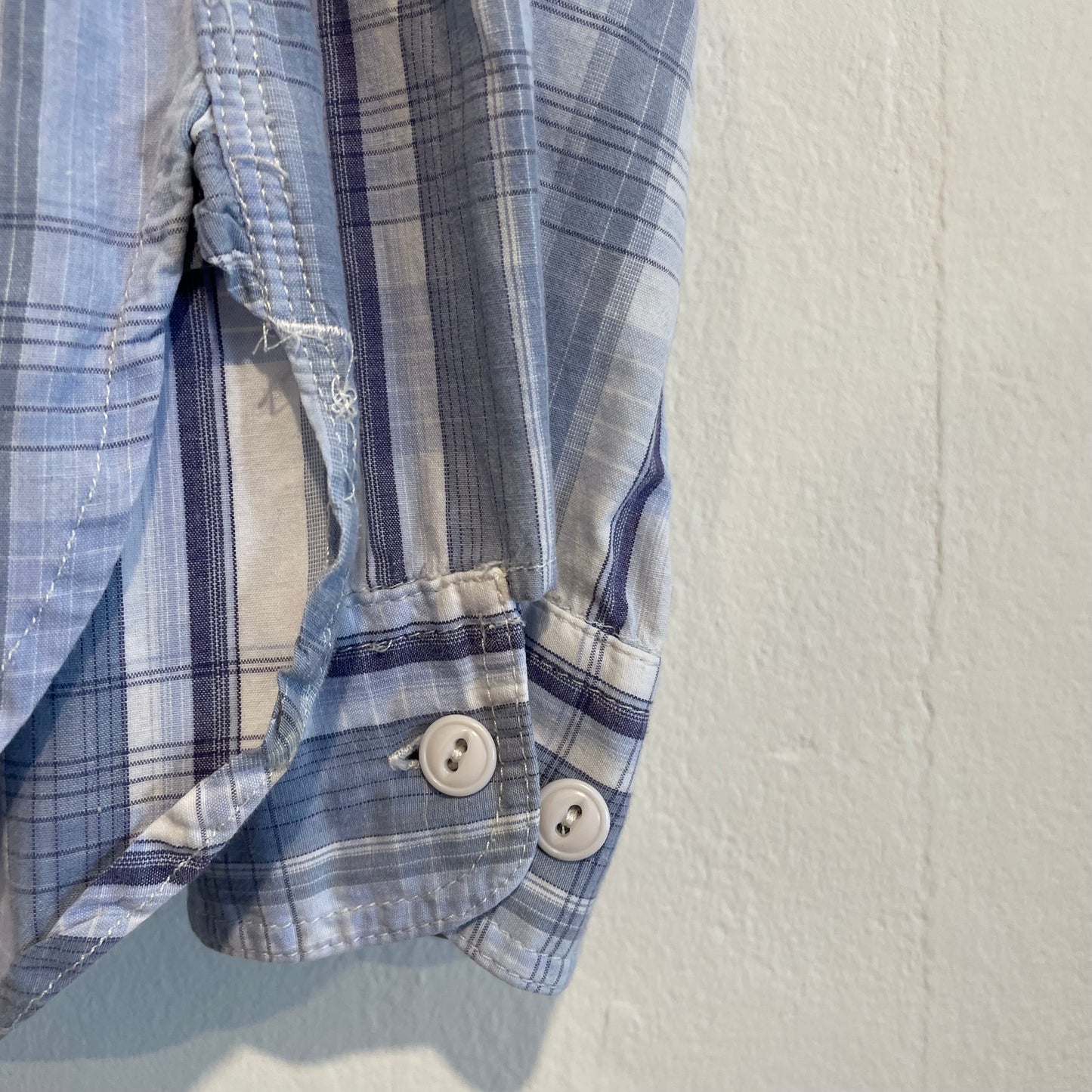 Plaid Button Up Work Shirt Cigarette Pocket Blue