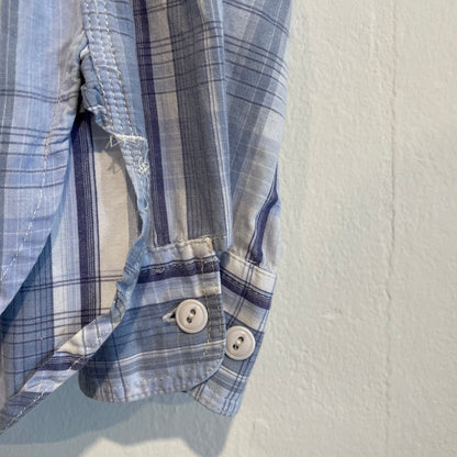 Plaid Button Up Work Shirt Cigarette Pocket Blue