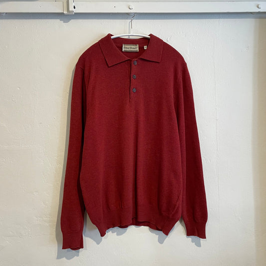 Virgin Wool Polo Knit Sweater Red