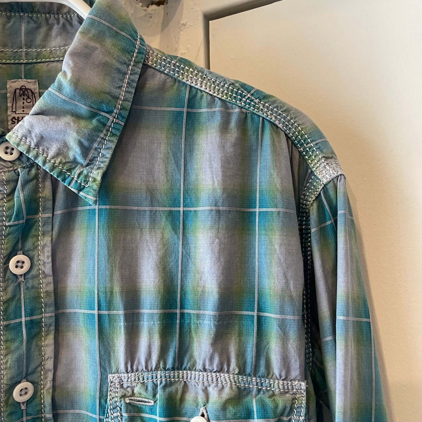 Patch Pocket Check Shirt Blue