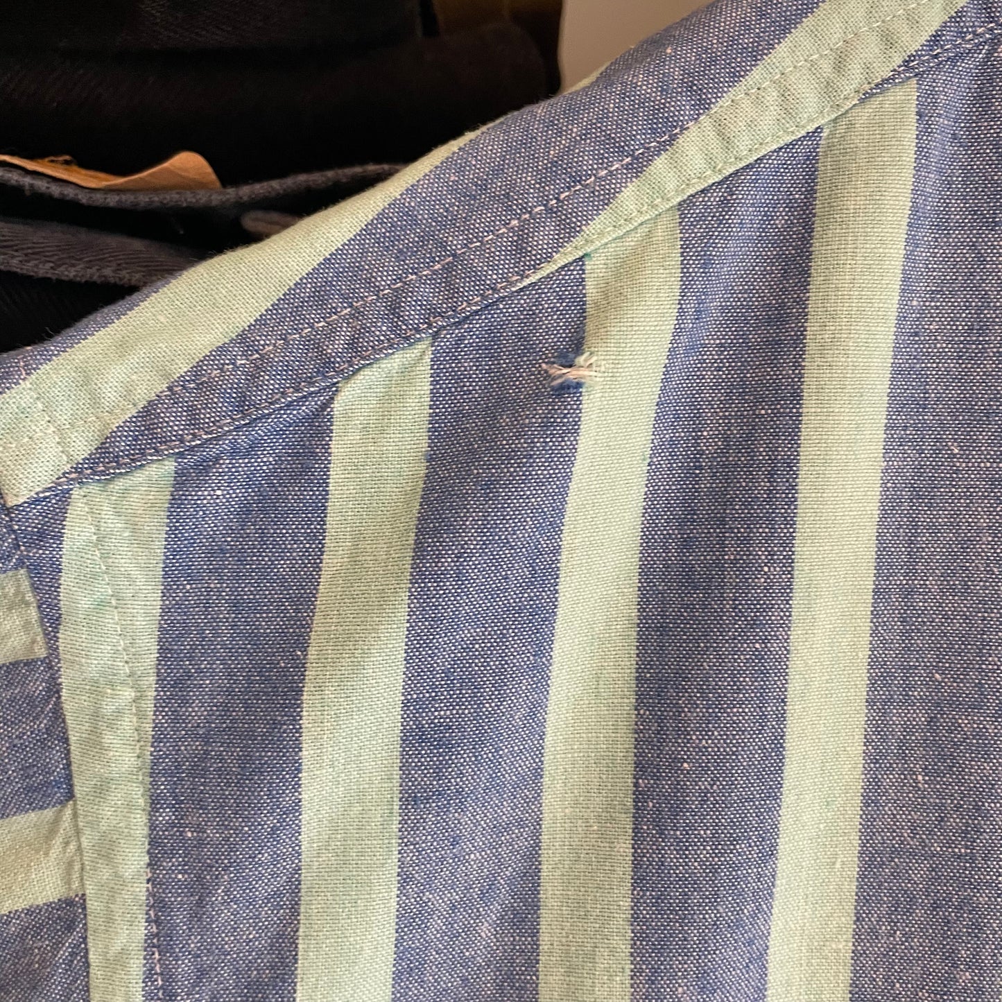 Blue Green Stripe Button Shirt Short Sleeve