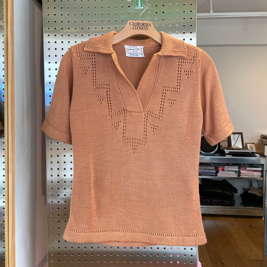 Acrylic Knit Short Sleeve Sweater Brown