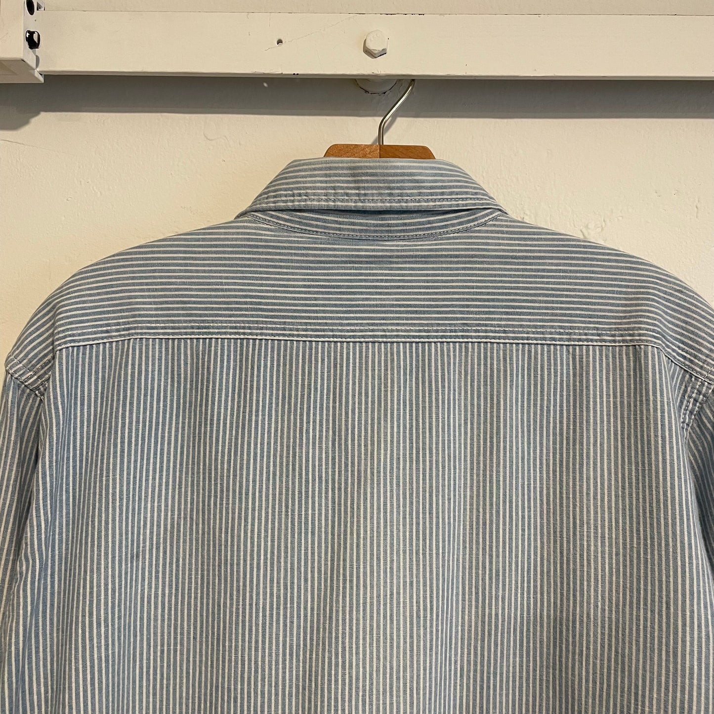 Half-Zip Striped Work Shirt Blue Cotton
