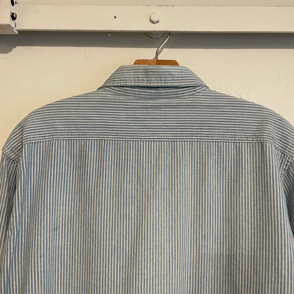 Half-Zip Striped Work Shirt Blue Cotton
